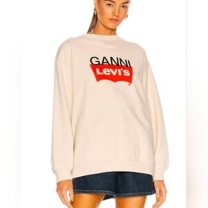 GANNI x Levi’s Logo Sweatshirt Beige Oversized Size M Women’s
